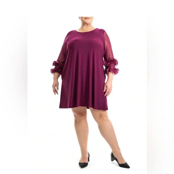 Nina Leonard Mesh Ruffle Dress Women’s Size 2 X - Picture 1 of 10